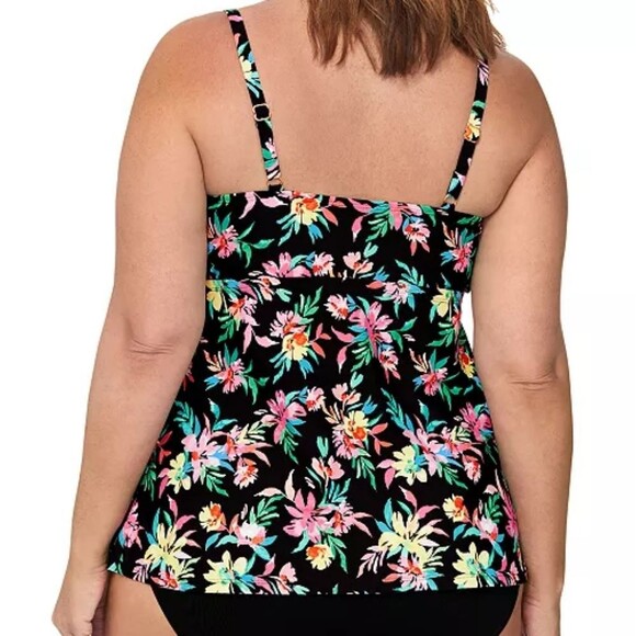 Island Escape Plus Size Floral-Print Tiered Tankini Top Multicolor Size 16W - Picture 2 of 11